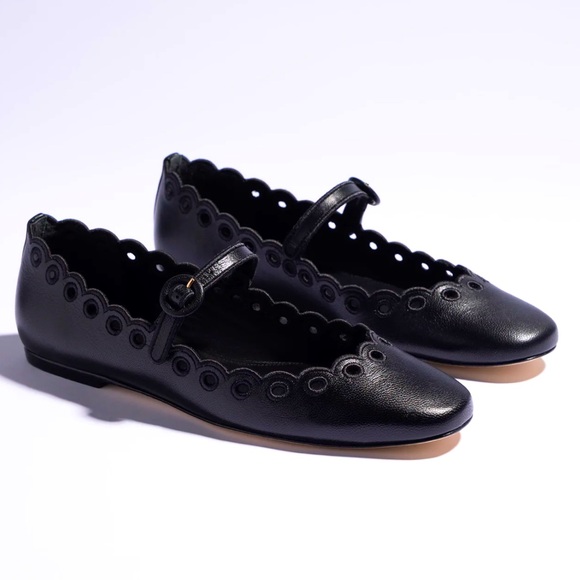 Larroude Blair Broderie Ballet Flat In Black Leather